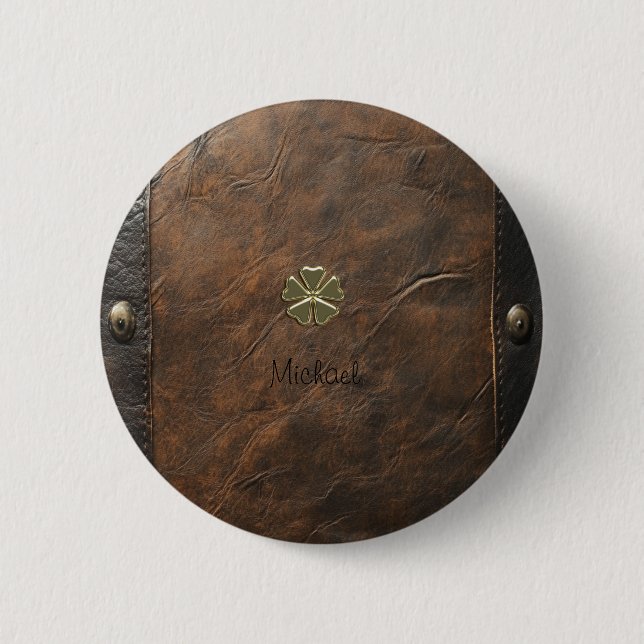 Bóton Redondo 5.08cm Dourada Rua de Shamrock.Dia de Patrick,Couro Casta (Frente)