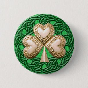 Bóton Redondo 5.08cm Dourada Shamrock No Botão Nódulos Celtas