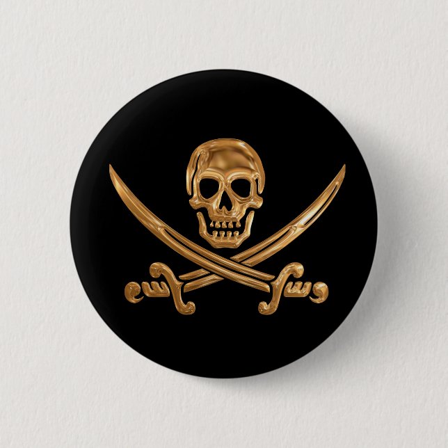 Bóton Redondo 5.08cm Dourado Jolly Roger (Frente)