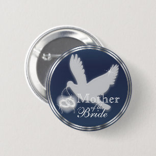 Bóton Redondo 5.08cm Dove Branca com Anéis de Casamento em Azul Escuro