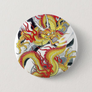 Bóton Redondo 5.08cm Dragão Amarelo Japonês