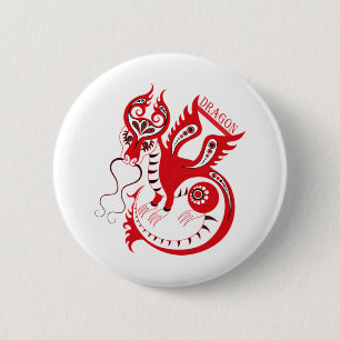 Bóton Redondo 5.08cm Dragão Chinês de Desenho Vermelho