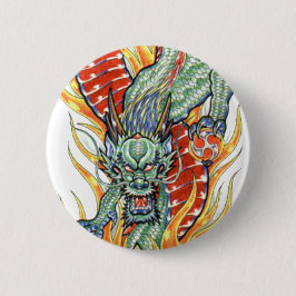Bóton Redondo 5.08cm Dragão japonês e Flor de Lotus