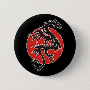 Bóton Redondo 5.08cm Dragão Sol - preto vermelho branco + suas ideias