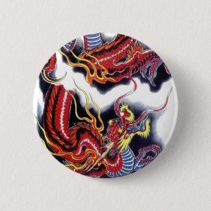 Bóton Redondo 5.08cm Dragão Vermelho Japonês