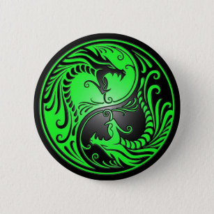 Bóton Redondo 5.08cm Dragões, verde e preto de Yin Yang