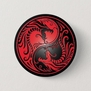 Bóton Redondo 5.08cm Dragões, vermelho e preto de Yin Yang