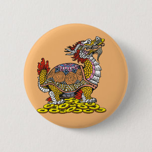 Bóton Redondo 5.08cm Dragon-headed Turtle sitting on a lot of coins But