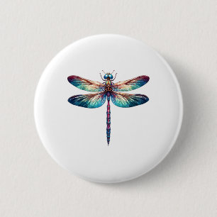 Bóton Redondo 5.08cm Dragonfly Colorida Inseto De Arte Por Aquarela