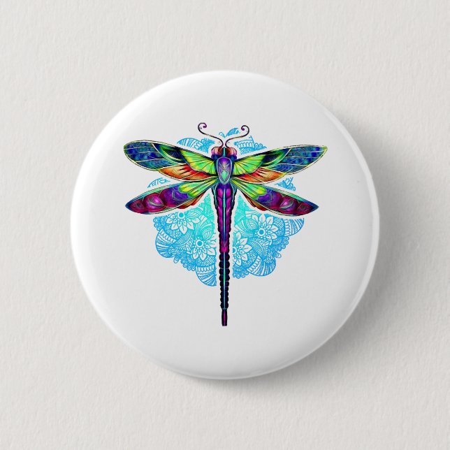 Bóton Redondo 5.08cm Dragonfly Magia Colorida Mandala (Frente)