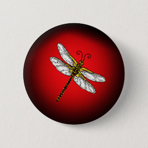 Bóton Redondo 5.08cm Dragonfly vermelha e Dourada