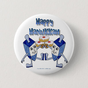 Bóton Redondo 5.08cm Dreidels Dançantes e Rosquinhas de Hanukkah