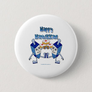 Bóton Redondo 5.08cm Dreidels Dançantes e Rosquinhas de Hanukkah