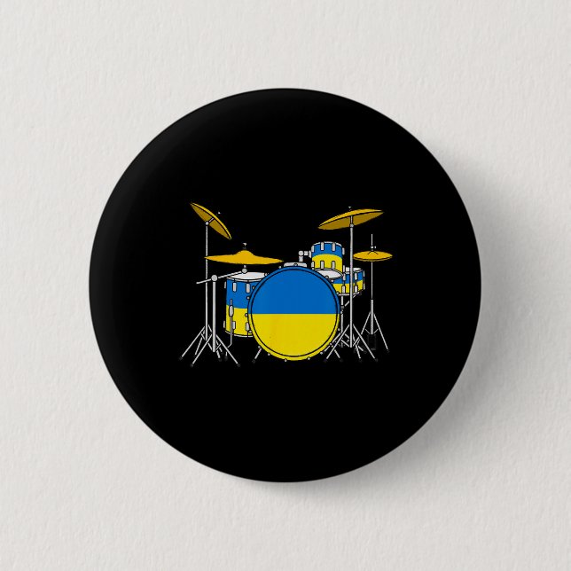 Bóton Redondo 5.08cm Drum Kit Ukrainian Flag Ukraine Drummer Musician  (Frente)