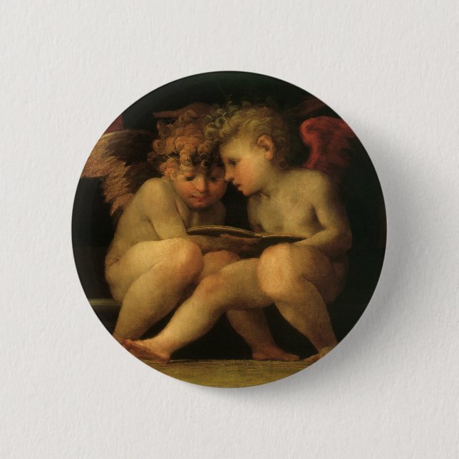 Bóton Redondo 5.08cm Duas Cherubs Lendo por Rosso Fiorentino, Angels (Frente)