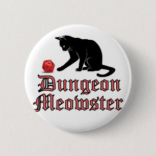 Bóton Redondo 5.08cm Dungeon Meowster Engraçado Gato RPG com Dice