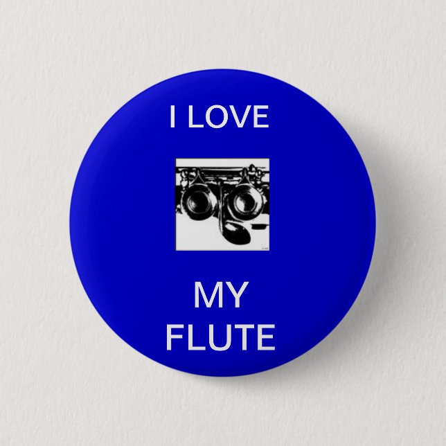 Bóton Redondo 5.08cm dwarsfluit,  I LOVE, MY FLUTE (Frente)