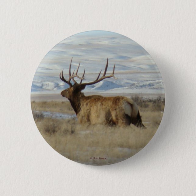 Bóton Redondo 5.08cm E22 Alce Touro e Colinas Nevadas (Frente)