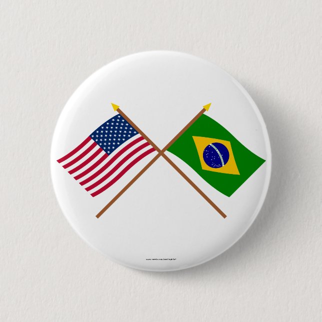 Bóton Redondo 5.08cm E.U. e bandeiras cruzadas Brasil (Frente)