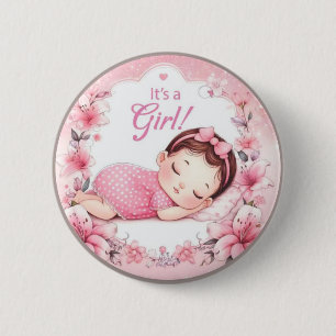 Bóton Redondo 5.08cm É um Bebê Menina Chuveiro Rosa Badge com Bebê Fofo