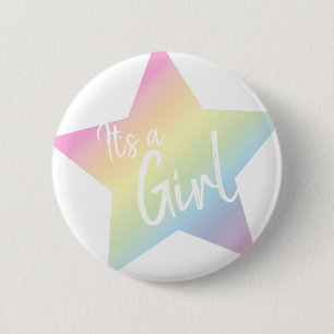 Bóton Redondo 5.08cm É um Chá de fraldas de moça Pastel Rainbow Star