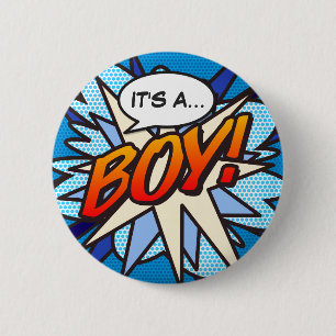 Bóton Redondo 5.08cm É UM MENINO Revelação de Gênero Quadrinho Pop Art