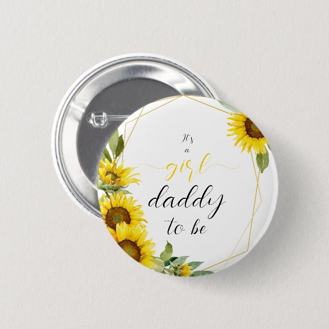 Bóton Redondo 5.08cm É uma garota! Aquarela Pai de girassol (Frente & Verso)