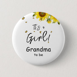 Bóton Redondo 5.08cm É uma garota! Girassóis e borboletas Vovó a ser