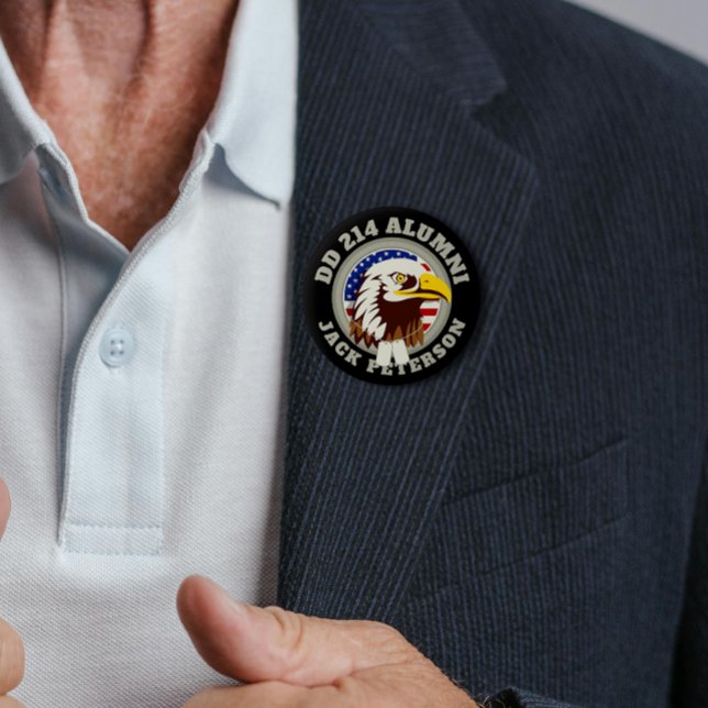 Bóton Redondo 5.08cm Eagle Emblem USA Flag | DD 214 Monograma de alunos (Criador carregado)