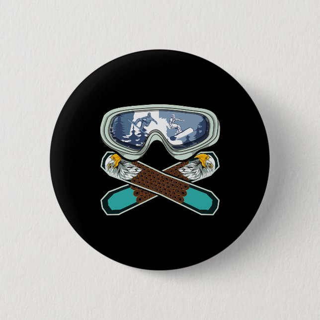 Bóton Redondo 5.08cm Eagle Snowboarder Snowboard Goggles Retro Snowb (Frente)