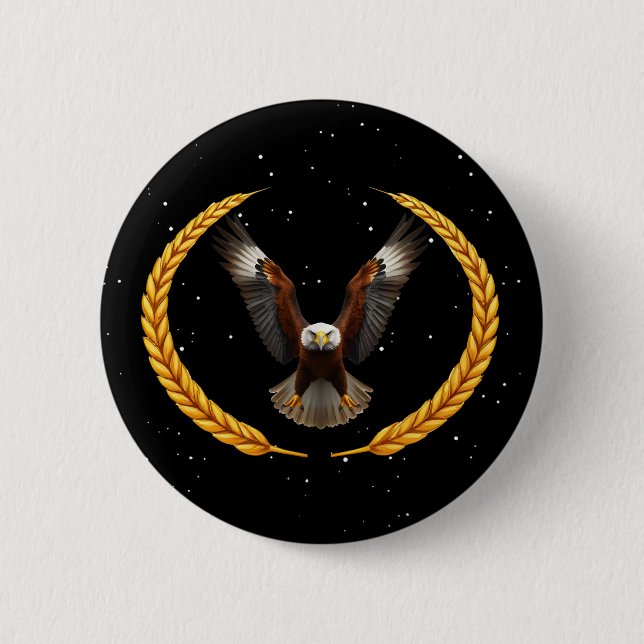 Bóton Redondo 5.08cm Eagle Soaring | Ouro Patriótico Wreath (Frente)