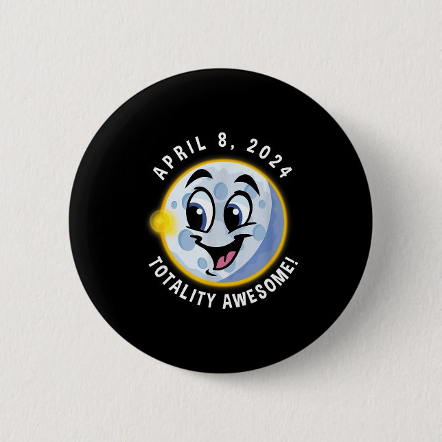 Bóton Redondo 5.08cm Eclipse Solar Fofo 8 de Abril Sorridente (Frente)