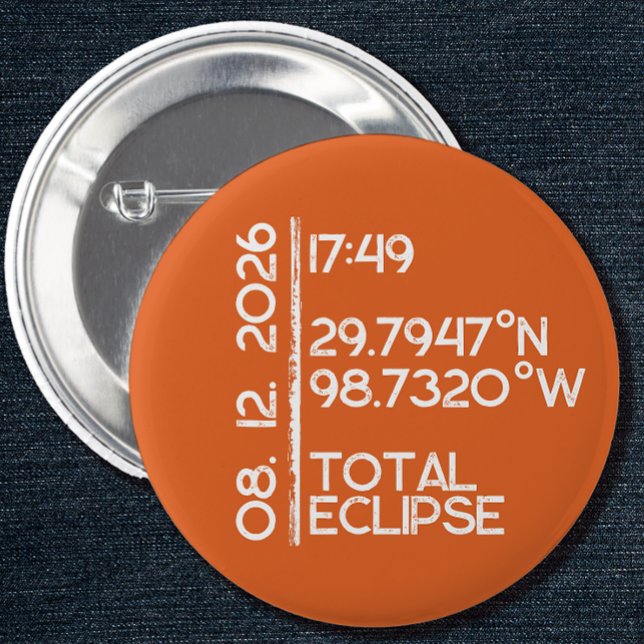 Bóton Redondo 5.08cm Eclipse Solar Laranja Personalizado 2026 (Solar Eclipse Keepsake Pin)