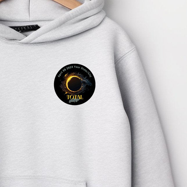 Bóton Redondo 5.08cm Eclipse Solar Total 2024 Seu Estado Cidade Negro (Criador carregado)