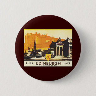Bóton Redondo 5.08cm Edinburgh via Poster do trem LNER