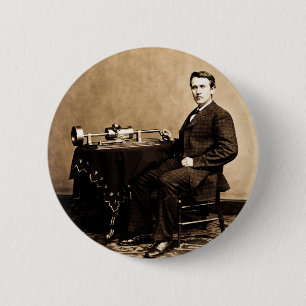 Bóton Redondo 5.08cm Edison e seu fonógrafo 1887