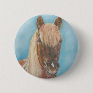 Bóton Redondo 5.08cm égua da castanha com o cavalo eqüino da arte da