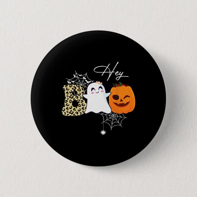 Bóton Redondo 5.08cm Ei Boo Cute Ghost Pumpkin Rosto Halloween (Frente)