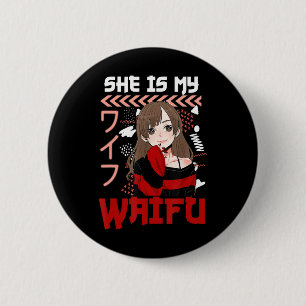 Bóton Redondo 5.08cm Ela é a minha Waifu. Ele é a minha Casal de Manga 