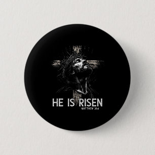 Bóton Redondo 5.08cm Ele Ressuscitou Cruz Cristã Jesus Versículo Bíblic