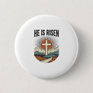 Bóton Redondo 5.08cm Ele Ressuscitou Cruz Nascer do Sol Camiseta Cristã