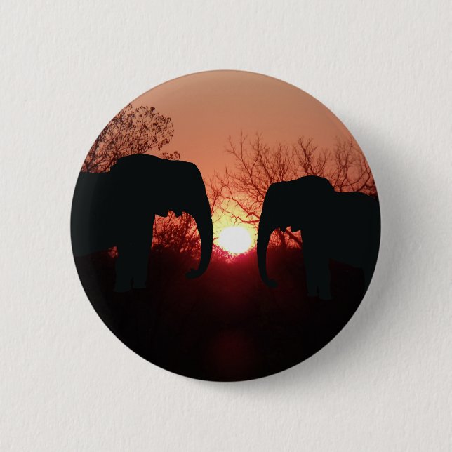 Bóton Redondo 5.08cm Elefant Sunset Silhouette (Frente)