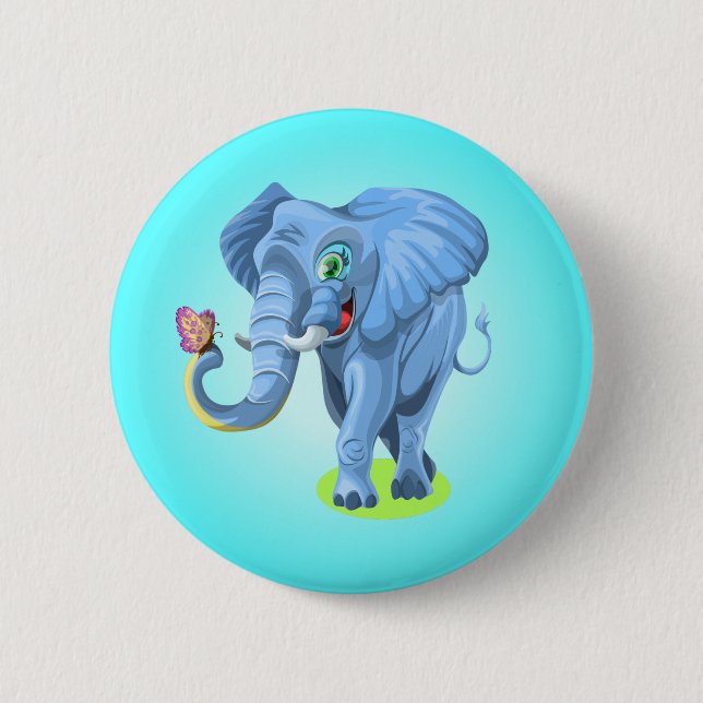 Bóton Redondo 5.08cm Elefante Azul Brincando com Borboleta-44644 (Frente)