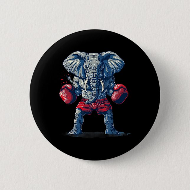 Bóton Redondo 5.08cm Elefante Boxeando Com Luvas de Boxe Kickboxing Div (Frente)