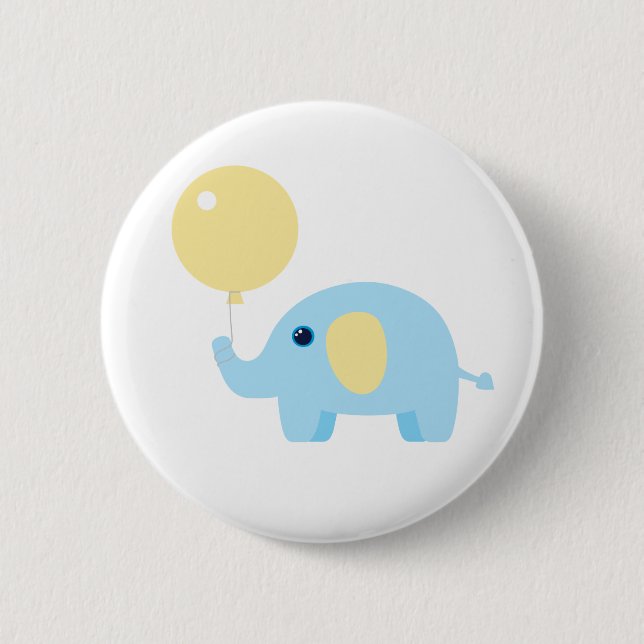 Bóton Redondo 5.08cm elefante do bebê azul com balão (Frente)