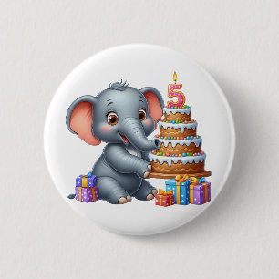 Bóton Redondo 5.08cm Elefante Fofo Aniversário de 5 anos