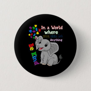 Bóton Redondo 5.08cm Elefante Fofo Seja Gentil E Peça de Puzzle Conscie