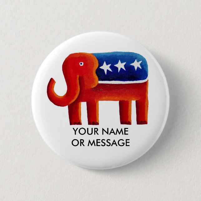 Bóton Redondo 5.08cm Elefante Republicano com Nome ou Mensagem Personal (Frente)
