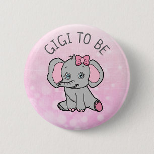 Bóton Redondo 5.08cm Elefante Rosa Considerou Gigi um Chá de fraldas