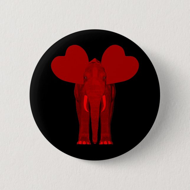Bóton Redondo 5.08cm Elefante Vermelho Romântico (Frente)